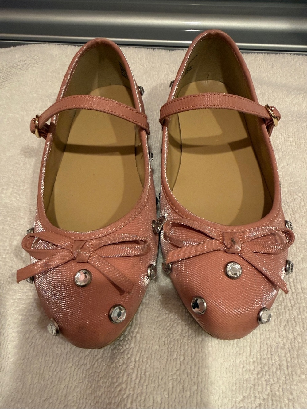 Janie and Jack Pink Mary Jane Flats with Bow and Gem Embellishments